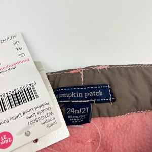 Girls Pumpkin Patch, fleece lined padded cargo pants, adjustable, Inside leg: 34.5cm, NEW, size 2,  