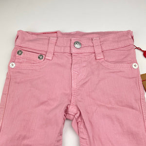 Girls TRUE RELIGION, pink stretch cotton pants / jeans, Inside leg: 36cm, W: 26cm across unstretched, NEW, size 3,  