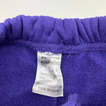 Load image into Gallery viewer, Girls Essentials, purple fleece lined track pants, Inside leg: 42cm, EUC, size 3-4,  