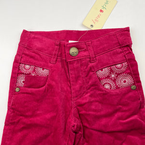 Girls Jack & Milly, embroidered stretch corduroy pants, adjustable, Inside leg: 38.5cm, NEW, size 3,  