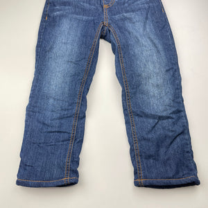 Boys Zara, fleece lined denim pants, elasticated, Inside leg: 40cm, EUC, size 3-4,  