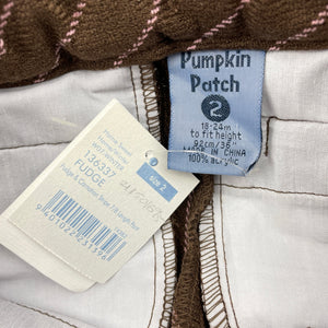 Girls Pumpkin Patch, cropped brown & pink stripe pants, adjustable, Inside leg: 27.5cm, NEW, size 2,  
