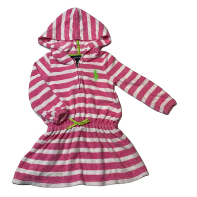 Girls Ralph Lauren, striped terry casual hooded dress, light mark lower skirt, FUC, size 1-2, L: 44cm