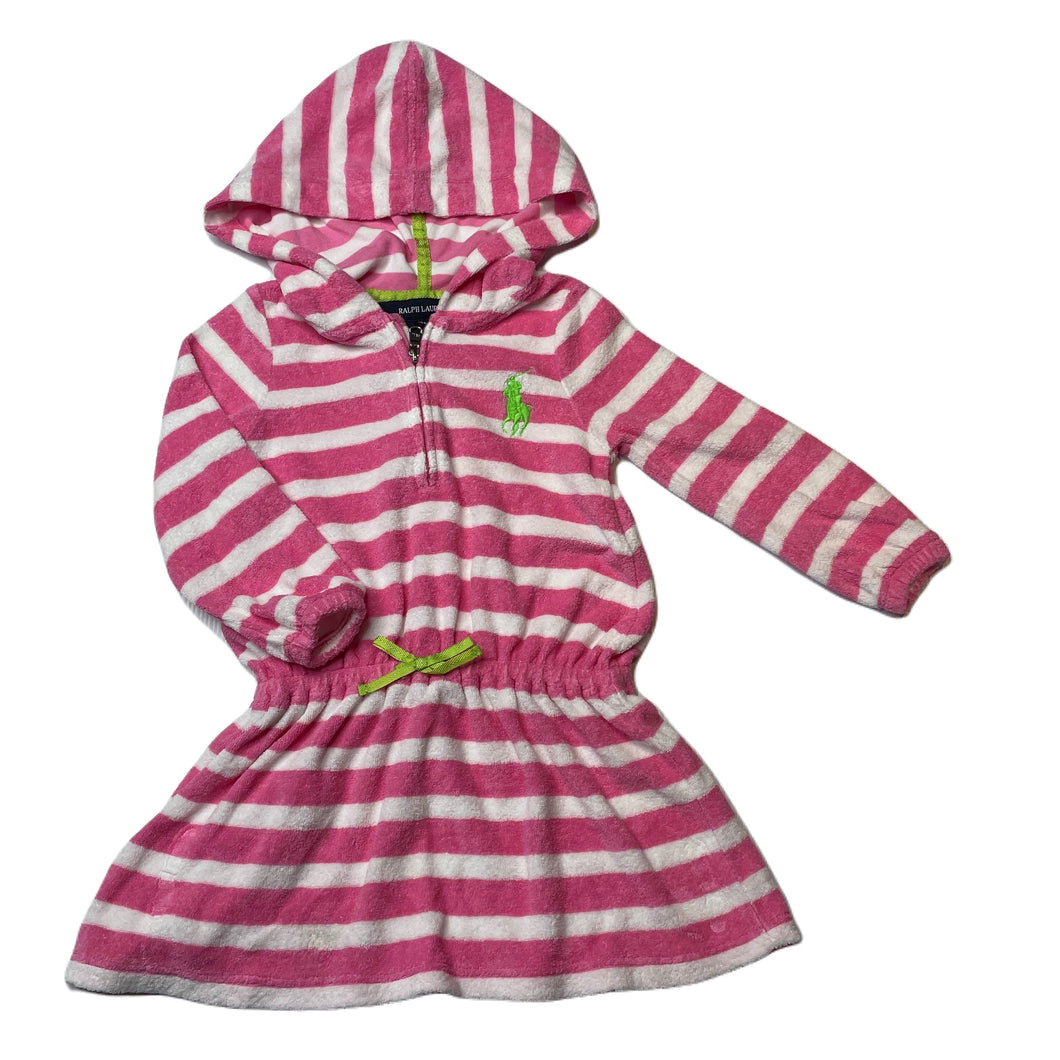 Girls Ralph Lauren, striped terry casual hooded dress, light mark lower skirt, FUC, size 1-2, L: 44cm