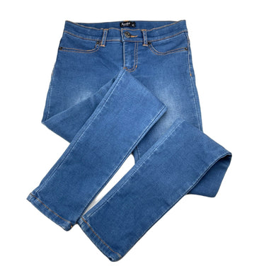 Girls Bardot Junior, blue stretch denim jeggings, adjustable, Inside leg: 66cm, FUC, size 10,  