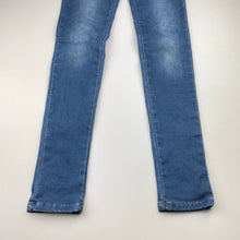 Load image into Gallery viewer, Girls Bardot Junior, blue stretch denim jeggings, adjustable, Inside leg: 66cm, FUC, size 10,  