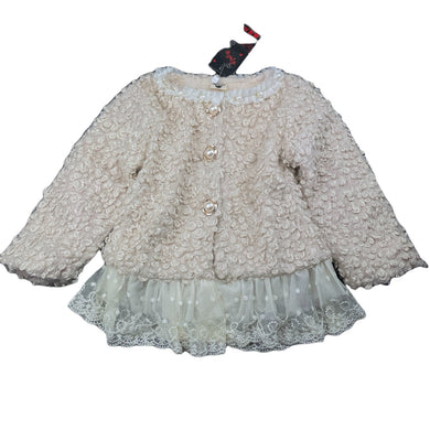 Girls Qi Bei Er, fleece lined boucle jacket, armpit to armpit: 29cm, shoulder to cuff: 31cm, NEW, size 2,  