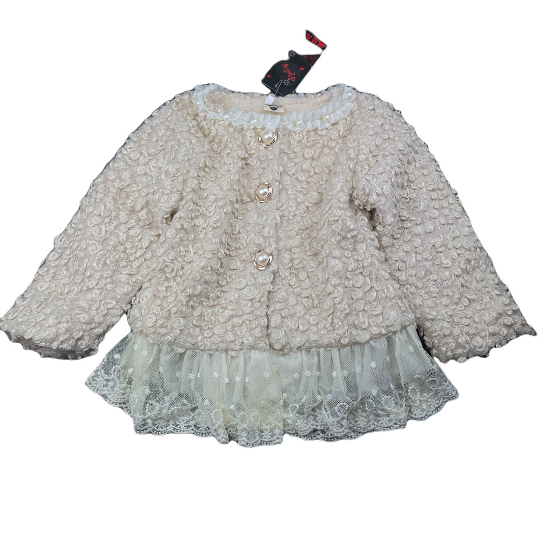 Girls Qi Bei Er, fleece lined boucle jacket, armpit to armpit: 29cm, shoulder to cuff: 31cm, NEW, size 2,  
