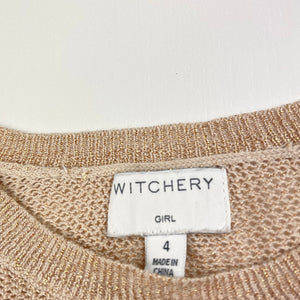 Girls Witchery, metallic gold lightweight sweater / jumper, EUC, size 4,  
