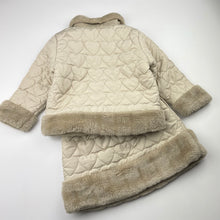 Load image into Gallery viewer, Girls PEPE MOON, faux fur trim quilted jacket &amp; skirt, EUC, size 2-3,  