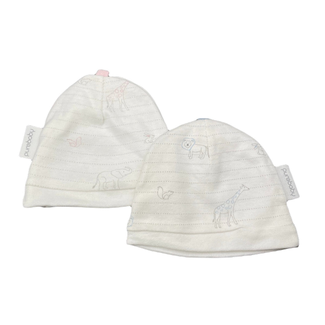 unisex purebaby, set of 2 organic cotton hats (up to 2kg), EUC, size 00000,  