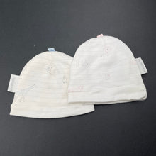 Load image into Gallery viewer, unisex purebaby, set of 2 organic cotton hats (up to 2kg), EUC, size 00000,  