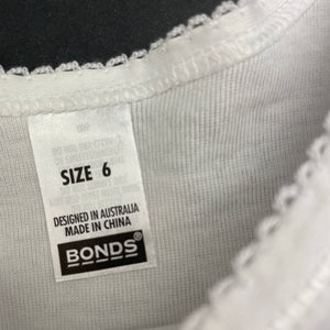 Girls Bonds, soft feel white cotton singlet top, EUC, size 6,  