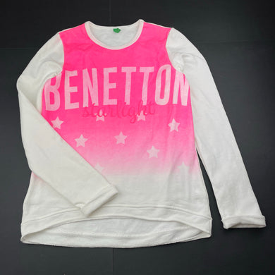 Girls United Colors of Benetton, white & pink cotton sweater / jumper, EUC, size 10-11,  