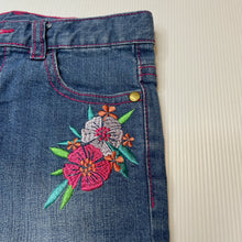 Load image into Gallery viewer, Girls Emerson, embroidered stretch denim shorts, adjustable, GUC, size 5,  