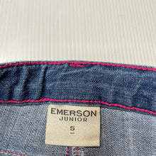 Load image into Gallery viewer, Girls Emerson, embroidered stretch denim shorts, adjustable, GUC, size 5,  