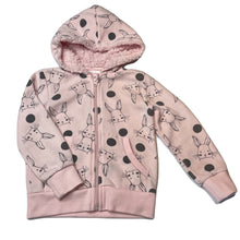 Load image into Gallery viewer, Girls Mango, fleece lined zip hoodie sweater, rabbits, GUC, size 5,  
