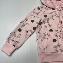 Load image into Gallery viewer, Girls Mango, fleece lined zip hoodie sweater, rabbits, GUC, size 5,  