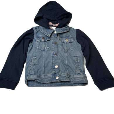 Girls Anko, blue denim hooded jacket, poppers, FUC, size 6,  