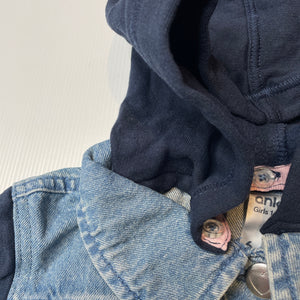 Girls Anko, blue denim hooded jacket, poppers, FUC, size 6,  