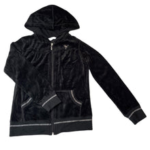 Load image into Gallery viewer, Girls Tilii, black velour zip hoodie sweater, EUC, size 12,  