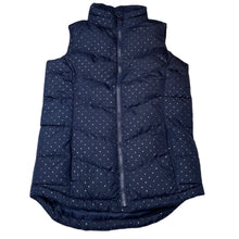 Load image into Gallery viewer, Girls GAP, navy &amp; silver spot puffer vest, EUC, size 10-11,  