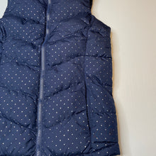 Load image into Gallery viewer, Girls GAP, navy &amp; silver spot puffer vest, EUC, size 10-11,  