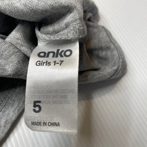 Girls Anko, grey cotton long sleeve tee / top, NEW, size 5,  