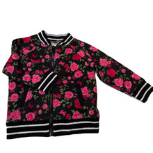 Load image into Gallery viewer, Girls floral, fleece lined zip up sweater, no labels, armpit to armpit: 32cm, armpit to cuff: 23cm, GUC, size 1-2,  