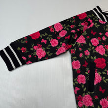 Load image into Gallery viewer, Girls floral, fleece lined zip up sweater, no labels, armpit to armpit: 32cm, armpit to cuff: 23cm, GUC, size 1-2,  