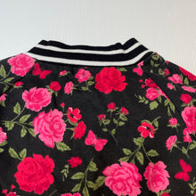 Load image into Gallery viewer, Girls floral, fleece lined zip up sweater, no labels, armpit to armpit: 32cm, armpit to cuff: 23cm, GUC, size 1-2,  