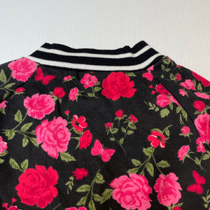 Girls floral, fleece lined zip up sweater, no labels, armpit to armpit: 32cm, armpit to cuff: 23cm, GUC, size 1-2,  