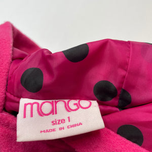 Girls Mango, pink hooded jacket / coat, GUC, size 1,  
