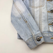Load image into Gallery viewer, Girls Bardot Junior, distressed denim jacket, marks back right sleeve, FUC, size 5,  