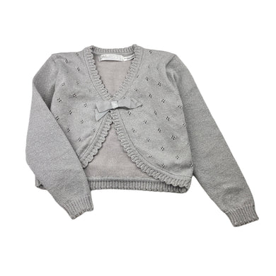 Girls Blue Sky, grey & silver knit cotton cardigan, GUC, size 7,  