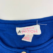 Load image into Gallery viewer, Girls Pumpkin Patch, blue knitted cotton cardigan, EUC, size 7,  
