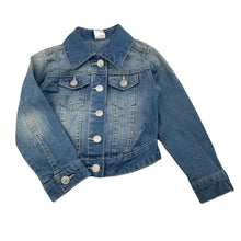 Load image into Gallery viewer, Girls H&amp;T, blue stretch denim jacket, poppers, FUC, size 4,  