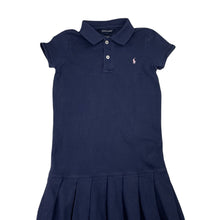 Load image into Gallery viewer, Girls Ralph Lauren, navy box pleat polo dress, wash fade, FUC, size 6, L: 62cm
