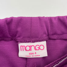Load image into Gallery viewer, Girls Mango, purple lightweight pants, elasticated, Inside leg: 44cm, GUC, size 4,  