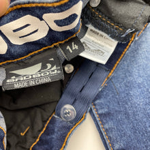 Load image into Gallery viewer, Boys Bad Boy, blue stretch denim jeans, adjustable, Inside leg: 70cm, EUC, size 14,  