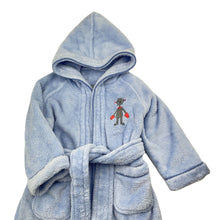 Load image into Gallery viewer, Boys blue, fleece dressing gown / bath robe, no labels, L: 49cm, armpit to cuff: 21cm, GUC, size 1-2,  