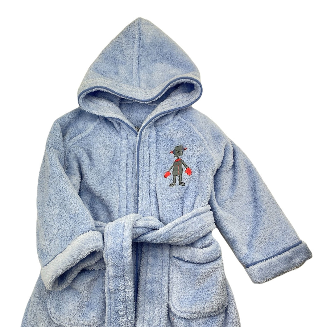 Boys blue, fleece dressing gown / bath robe, no labels, L: 49cm, armpit to cuff: 21cm, GUC, size 1-2,  