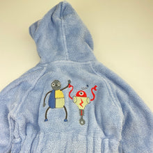 Load image into Gallery viewer, Boys blue, fleece dressing gown / bath robe, no labels, L: 49cm, armpit to cuff: 21cm, GUC, size 1-2,  