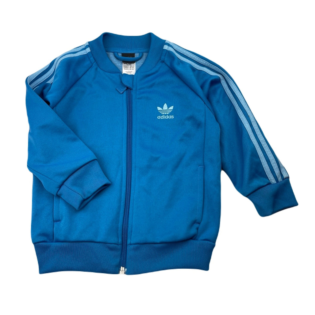 unisex Adidas, blue zip up track top, GUC, size 3,  