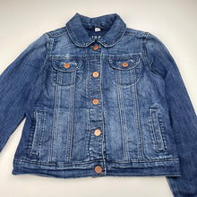 Load image into Gallery viewer, Girls GAP, blue stretch denim jacket, poppers, Sz: L, armpit to armpit: 38cm, shoulder to cuff: 54cm, GUC, size 12-14,  