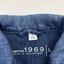 Load image into Gallery viewer, Girls GAP, blue stretch denim jacket, poppers, Sz: L, armpit to armpit: 38cm, shoulder to cuff: 54cm, GUC, size 12-14,  