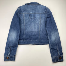 Load image into Gallery viewer, Girls GAP, blue stretch denim jacket, poppers, Sz: L, armpit to armpit: 38cm, shoulder to cuff: 54cm, GUC, size 12-14,  
