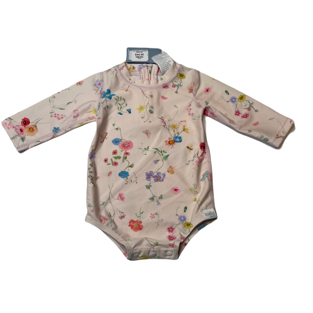 Girls Toshi, floral long sleeve swim one-piece, UPF 50+, NEW, size 00,  