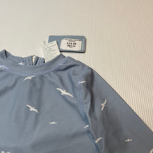Load image into Gallery viewer, unisex Toshi, blue long sleeve rashie / swim top, seagulls, NEW, size 0,  