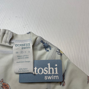 unisex Toshi, long sleeve rashie / swim top, UPF 50+, NEW, size 0,  
